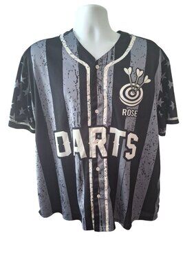 Rose Darts 3XL Stars Stripes Jersey Black Gray Button Up Retro Bowlingcore